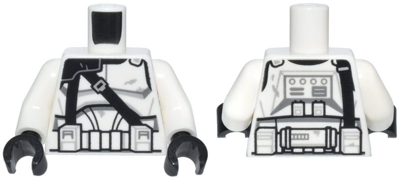 Torso SW Armor Clone Trooper, Black Pauldron with Diagonal Straps and Detailed Belt Pattern / White Arms / Black Hands