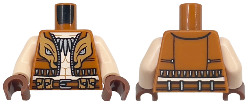 Torso Spider-Man Bare Chest with Fang Necklace, Lion Head Vest and Belt with Pouches Pattern / Light Nougat Arms / Reddish Brown Hands