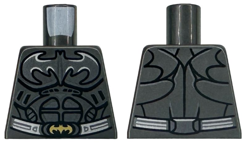 Torso Batman Logo, Black Armor Contour Lines, Silver Highlights and Utility Belt with Gold Buckle Pattern