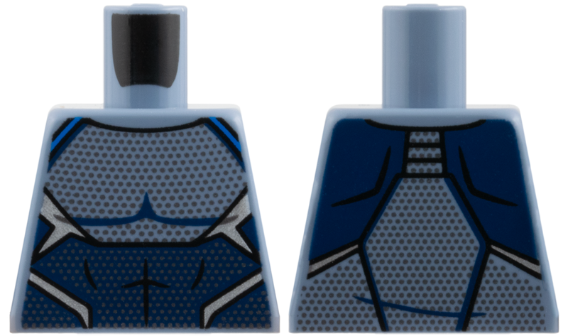 Torso Body Suit over Muscles Outline, Dark Blue Abdomen Panel, Blue Trim, Silver Mesh Dots Pattern