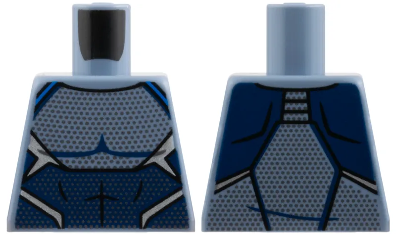 Torso Body Suit over Muscles Outline, Dark Blue Abdomen Panel, Blue Trim, Silver Mesh Dots Pattern