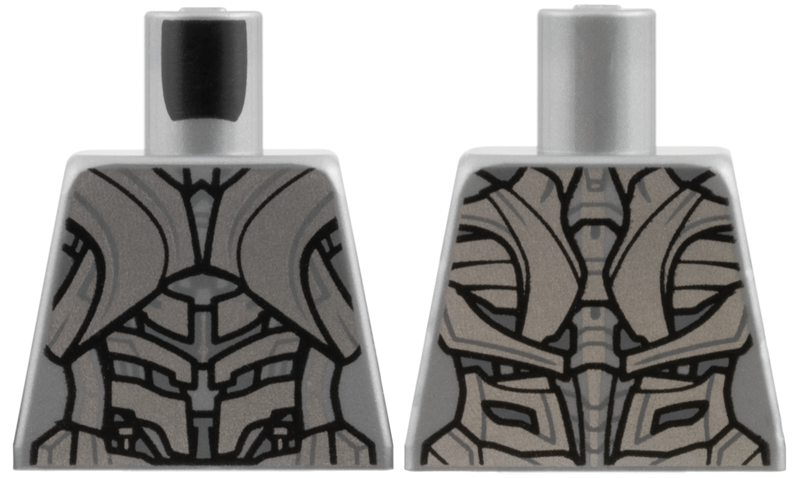 Torso Silver Armor Skeleton, Dark Bluish Gray Trim Pattern