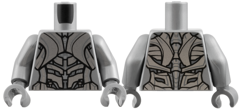 Torso Silver Armor Skeleton, Dark Bluish Gray Trim Pattern / Flat Silver Arms / Flat Silver Hands