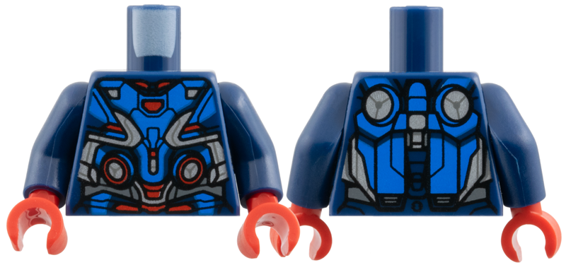Torso Blue Armor Panels, Red Highlights and Arc Reactor, Silver Trim Pattern / Dark Blue Arms / Red Hands