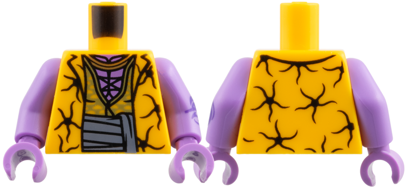 Torso Vest with Black Synapses, Medium Lavender Neck, Gold Necklace, Olive Green Shirt, Dark Bluish Gray Sash Pattern / Medium Lavender Arm Left with Dark Purple Arlong Tattoo, Medium Lavender Arm Right / Medium Lavender Hands