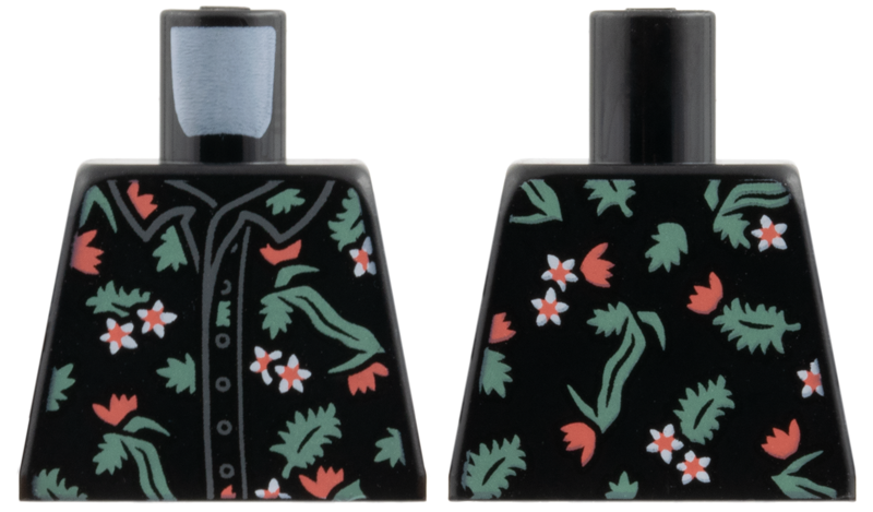 Torso Button Up Shirt with White and Coral Flowers, Sand Green Leaves Pattern