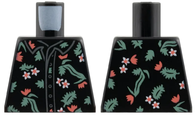 Torso Button Up Shirt with White and Coral Flowers, Sand Green Leaves Pattern