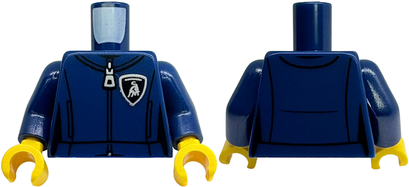 Torso Female Racing Suit Silver Zipper and Lamborghini Logo, Black Trim Pattern / Dark Blue Arms / Yellow Hands