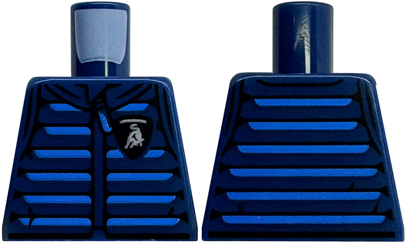 Torso Racing Jacket Silver Lamborghini Logo, Blue Zipper and Stripes, Black Trim Pattern