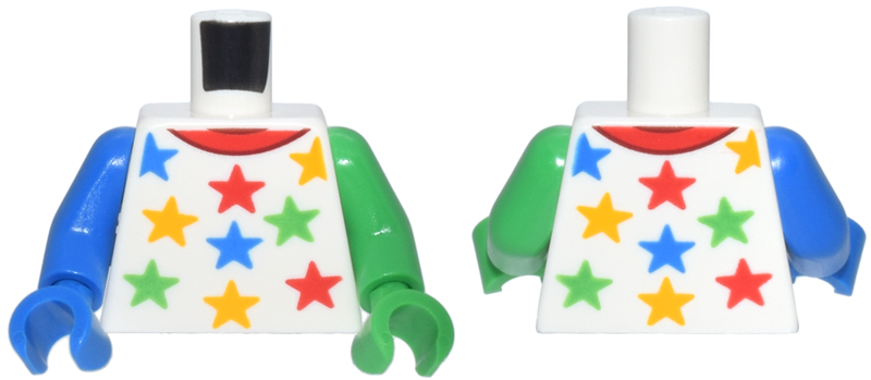 Torso Red Neckline and Blue, Bright Green and Yellow Stars Pattern / Bright Green Arm and Hand Left / Blue Arm and Hand Right