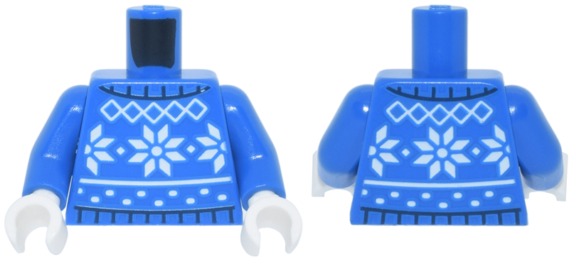 Torso Sweater with Black Neck and Waistband and White Fair Isle Pattern / Blue Arms / White Hands