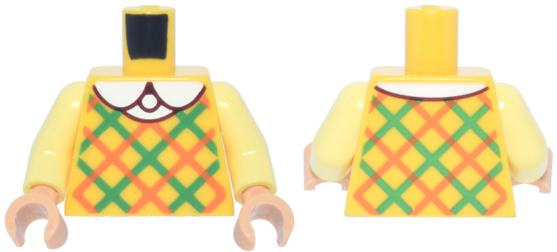 Torso Plaid Vest with Orange and Green Diagonal Stripes and White Shirt with Round Collar Pattern / Bright Light Yellow Arms / Nougat Hands