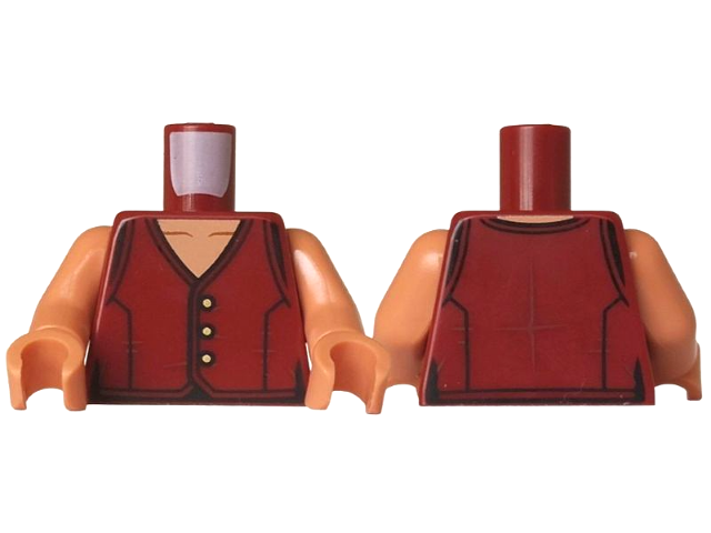 Torso Vest with 3 Gold Buttons, Black Seams, Nougat Neck Pattern / Nougat Arms / Nougat Hands