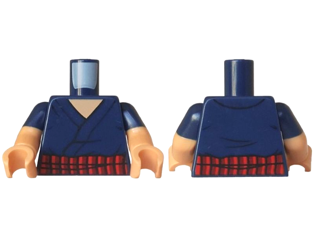 Torso Robe with Black Trim, Dark Red and Red Sash, Medium Tan Neck Pattern / Medium Tan Arms with Molded Dark Blue Short Sleeves / Medium Tan Hands