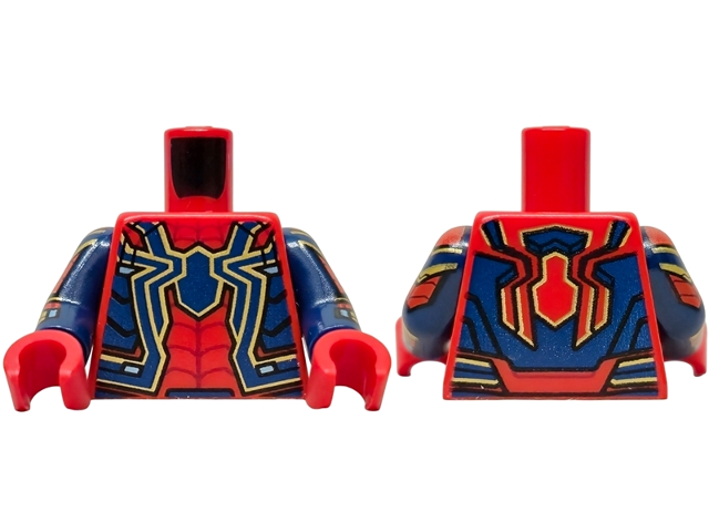 Torso Spider-Man Dark Blue and Gold Spider and Trim, Dark Red Webs Pattern / Dark Blue Arms with Gold and Red Armor, Dark Red Webs Pattern / Red Hands