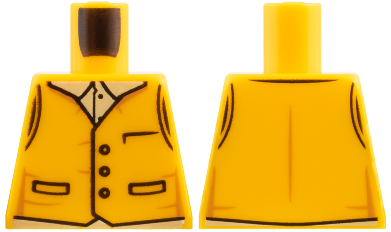 Torso Vest with Black Outline Buttons and Pockets, Tan Shirt Collar Pattern