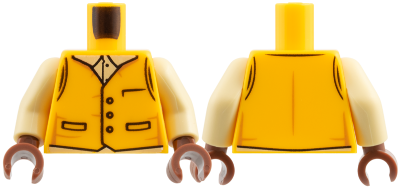 Torso Vest with Black Outline Buttons and Pockets, Tan Shirt Collar Pattern / Tan Arms / Reddish Brown Hands