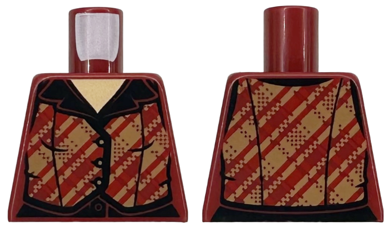 Torso Female Dark Tan and Red Plaid Flannel Vest over Black Shirt Pattern
