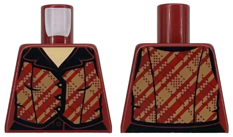 Torso Female Dark Tan and Red Plaid Flannel Vest over Black Shirt Pattern