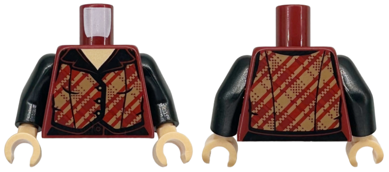 Torso Female Dark Tan and Red Plaid Flannel Vest over Black Shirt Pattern / Black Arms / Medium Tan Hands