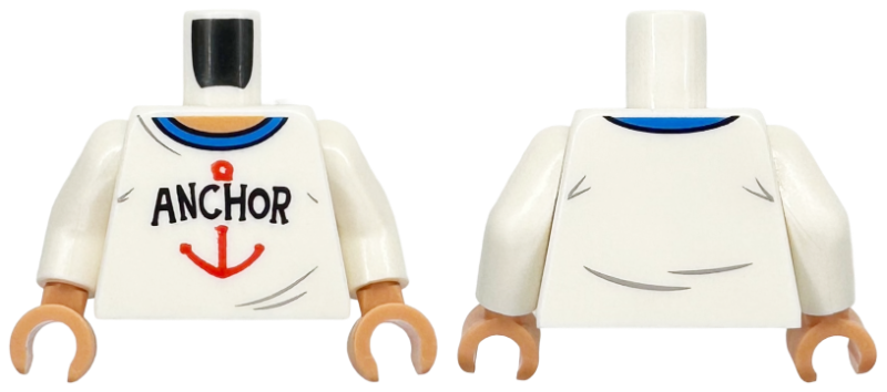 Torso T-Shirt with Blue Collar and Black and Red 'ANCHOR' Pattern / White Arms / Nougat Hands