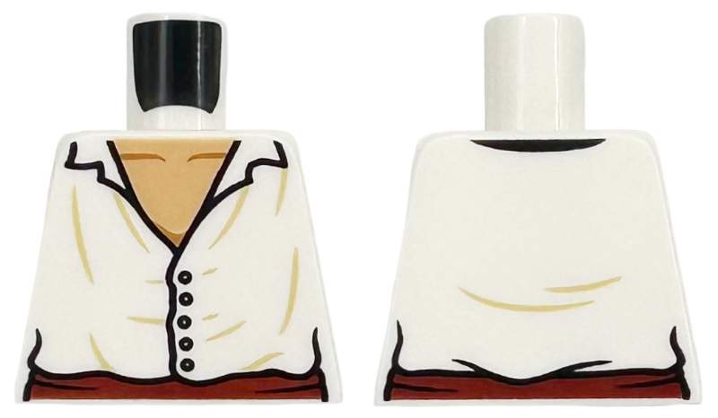 Torso Shirt Open Collar with 5 Black Buttons, Dark Red Sash, Medium Tan Neck Pattern