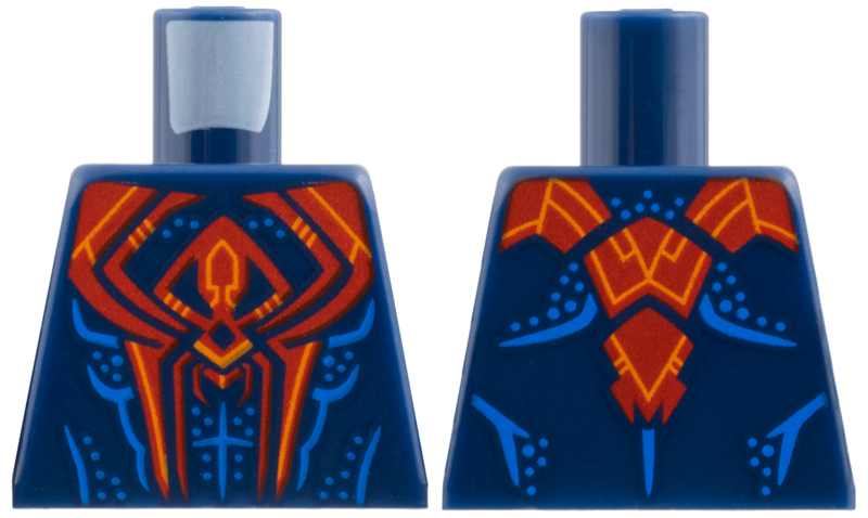 Torso Large Red Spider, Orange Trim, Blue Muscle Contours and Dots Pattern