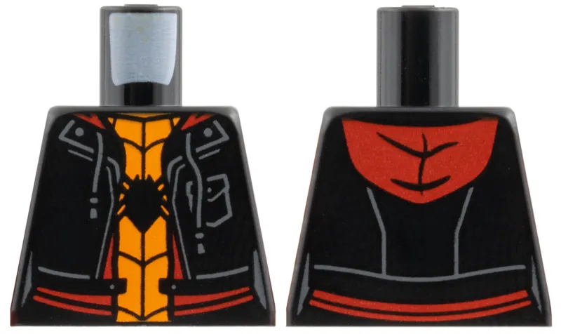 Torso Hoodie Vest with Pocket and Drawstrings, Red Trim and Hood, Orange Shirt, Black Spider and Webbing Pattern