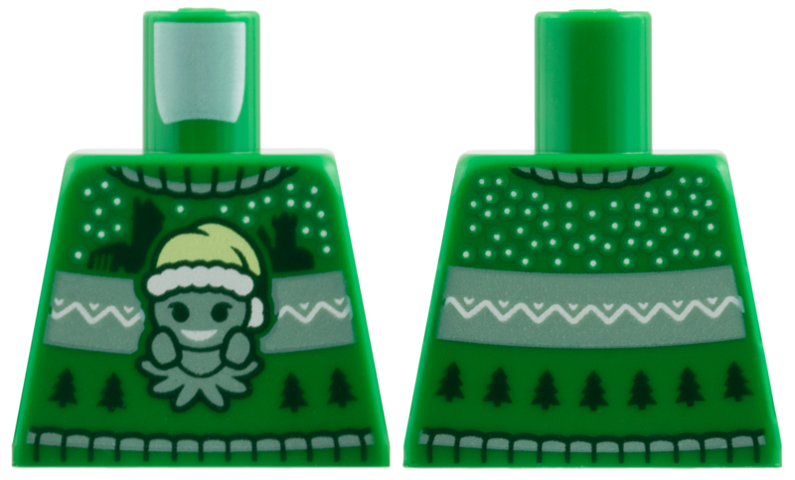 Torso Knit Fair Isle Holiday Sweater with Sand Green Grindylow with Santa Hat, Castle Silhouettes and Christmas Trees Pattern
