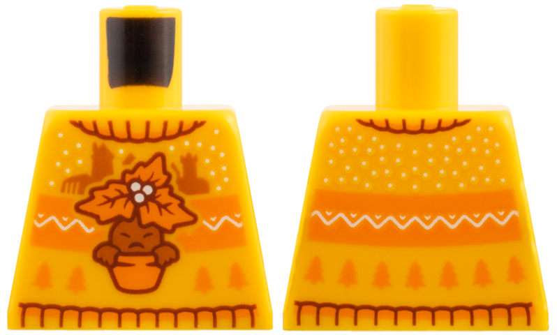 Torso Knit Fair Isle Holiday Sweater with Dark Orange Mandrake in Pot with Leaves, Castle Silhouettes and Christmas Trees Pattern