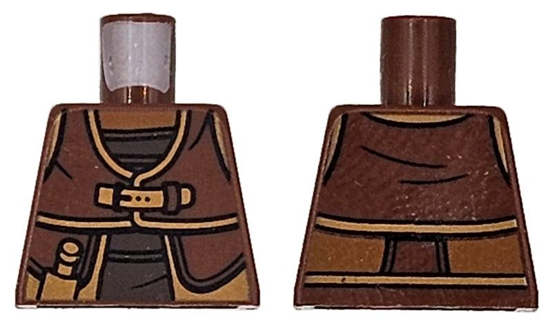 Torso Vest with Medium Nougat Trim, Pouch and Strap with Buckle over Dark Brown Shirt, Sienna Neck Pattern