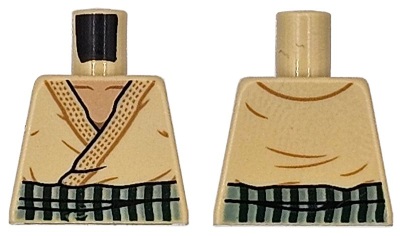 Torso Robe with Dark Tan and Black Trim and Creases, Medium Tan Neck with Collar Bones, Dark Green and Sand Green Belt Pattern