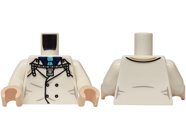 Torso Jacket with Buttons, Silver Chain, Light Bluish Gray Creases, Dark Blue Shirt and Medium Azure Tie Pattern / White Arms / Light Nougat Hands