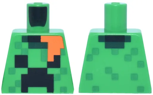 Torso Pixelated Holiday Sweater with Black Creeper Face, Green Dots, Dark Green Collar, Orange Hair Pattern