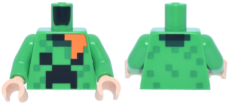 Torso Pixelated Holiday Sweater with Black Creeper Face, Green Dots, Dark Green Collar, Orange Hair Pattern / Bright Green Arms / Light Nougat Hands