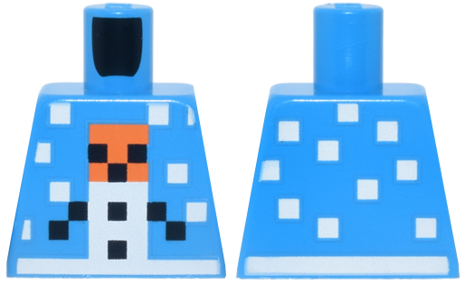 Torso Pixelated Holiday Sweater with White, Orange and Black Snow Golem and Snowflakes Pattern