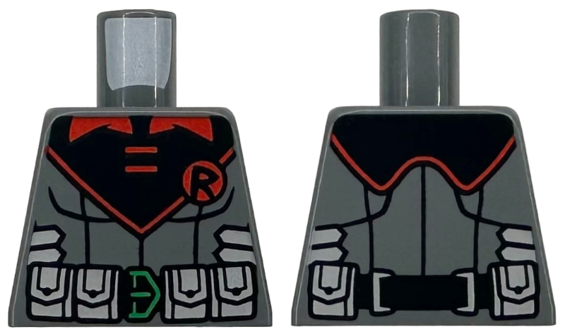 Torso with Red Collar, Letter 'R' in Circle Emblem, Black Utility Belt with Light Bluish Gray Pouches and Green Buckle Pattern