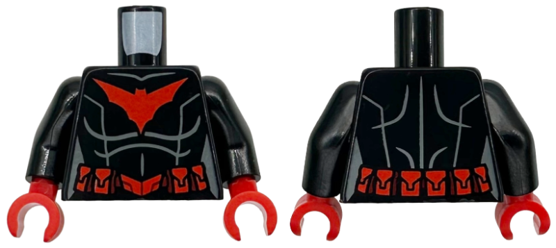 Torso Female with Red Bat Logo and Utility Belt, Vertical Seam Lines on Front and Back Pattern / Black Arms / Red Hands