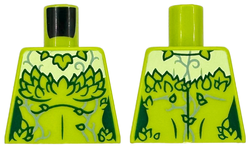 Torso Female Strapless Top, Yellowish Green Neck, Dark Green Ivy Leaves and Sand Blue Vines Pattern