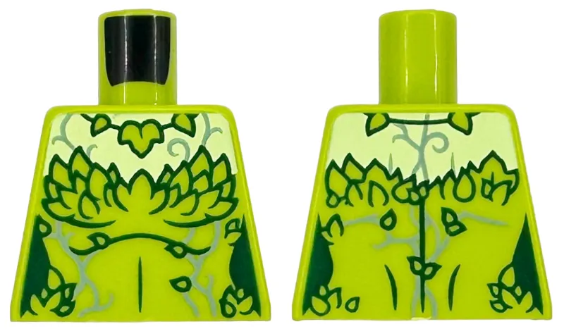 Torso Female Strapless Top, Yellowish Green Neck, Dark Green Ivy Leaves and Sand Green Vines Pattern