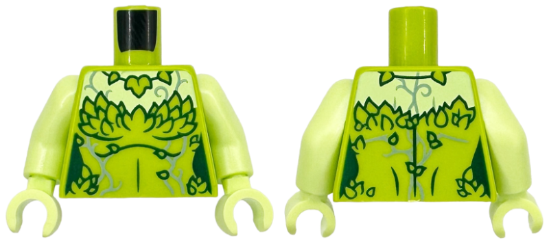 Torso Female Strapless Top, Yellowish Green Neck, Dark Green Ivy Leaves and Sand Blue Vines Pattern / Yellowish Green Arms / Yellowish Green Hands