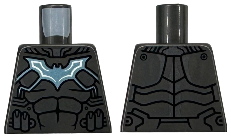 Torso Armor with Dark Silver Highlights, Metallic Light Blue and White Bat Symbol, Black Muscles Outline Pattern