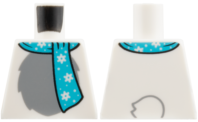 Torso with Light Bluish Gray Fur and Medium Azure Scarf with Snowflakes, Tail on Back Pattern