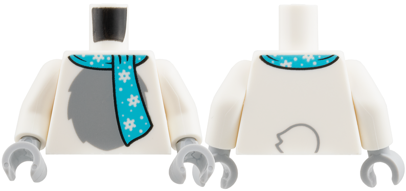 Torso with Light Bluish Gray Fur and Medium Azure Scarf with Snowflakes, Tail on Back Pattern / White Arms / Light Bluish Gray Hands