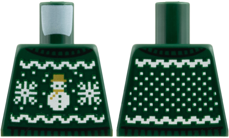Torso Knit Fair Isle Holiday Sweater with White Snowflakes and Snowman with Gold Hat and Scarf Pattern