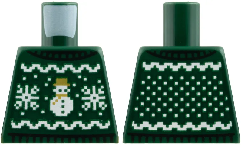 Torso Knit Fair Isle Holiday Sweater with White Snowflakes and Snowman with Gold Hat and Scarf Pattern