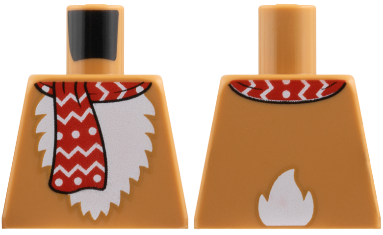 Torso with White Fur and Red Scarf with Dots and Zigzag Lines, Tail on Back Pattern