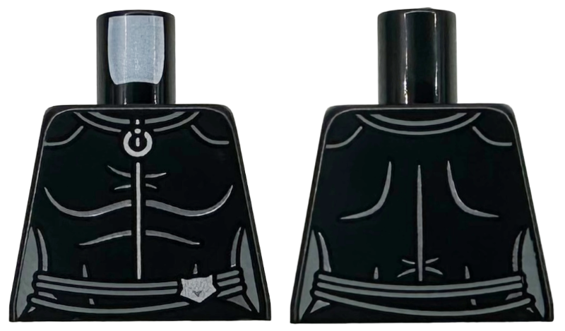 Torso Female Catsuit, Silver Zipper with Ring, Dark Silver Trim and Contour Lines, Dark Bluish Gray Belt with Cat Head Pattern