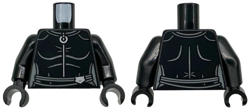 Torso Female Catsuit, Silver Zipper with Ring, Dark Silver Trim and Contour Lines, Dark Bluish Gray Belt with Cat Head Pattern / Black Arms / Black Hands