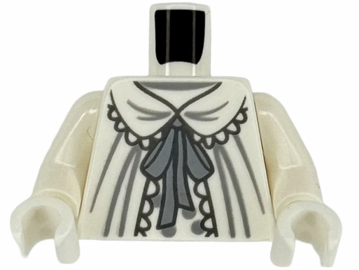 Torso Nightgown with Dark Bluish Gray Lace Edges, Light Bluish Gray Stripes and Ribbon over Shirt with Polka Dots Pattern (BAM) / White Arms / White Hands